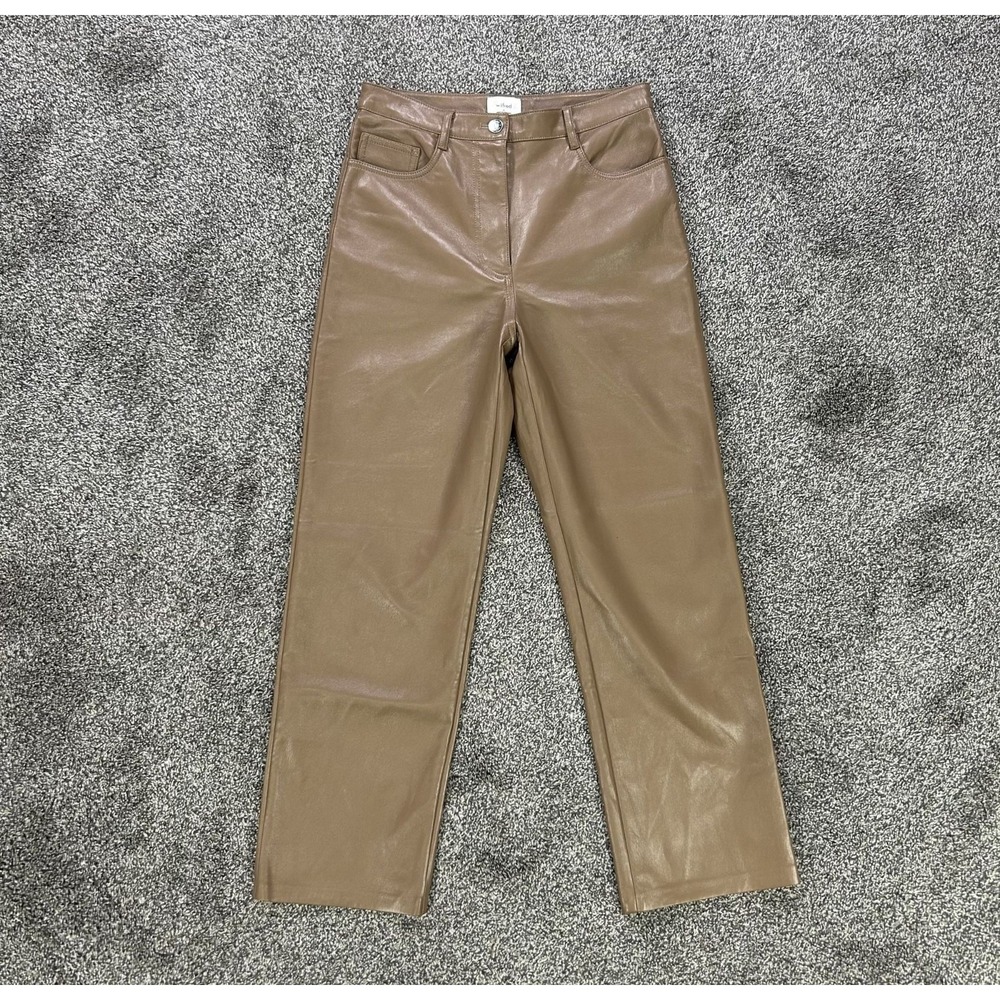 Aritzia Wilfred Faux Leather Straight Leg High Rise Pants Womens 4 Brown